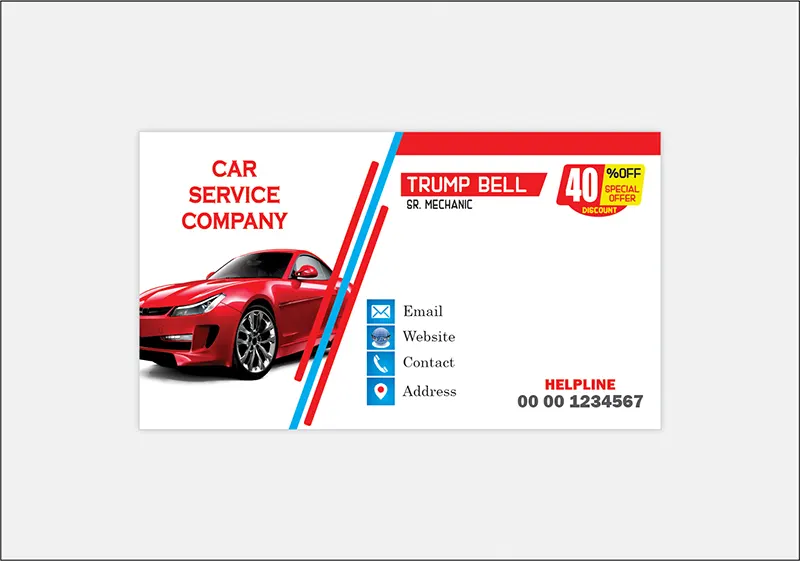 attractive and red and blue color combination car service business cards design